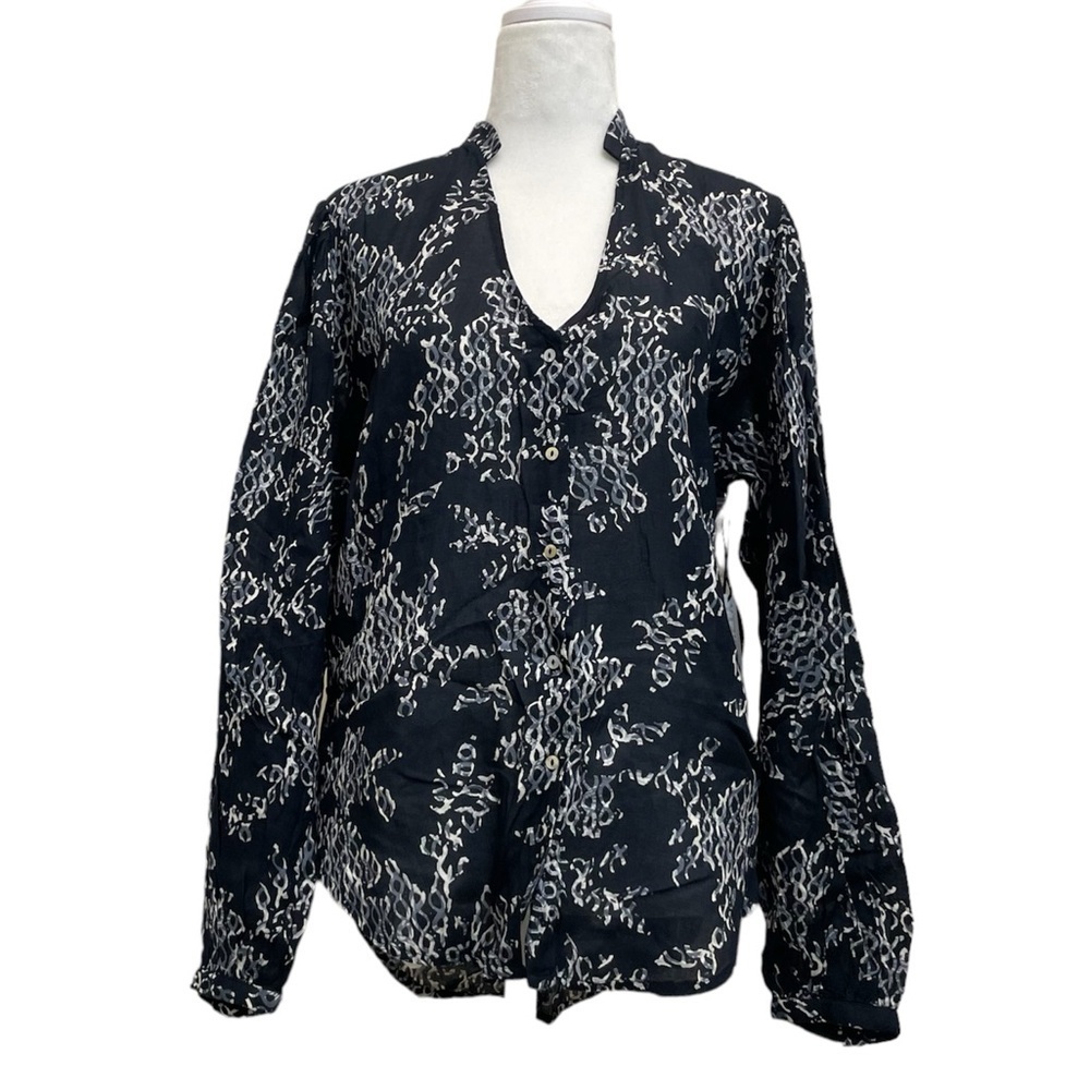 Amuse Society Dark Blue Liv Printed Button Front Boho Popover Blouse